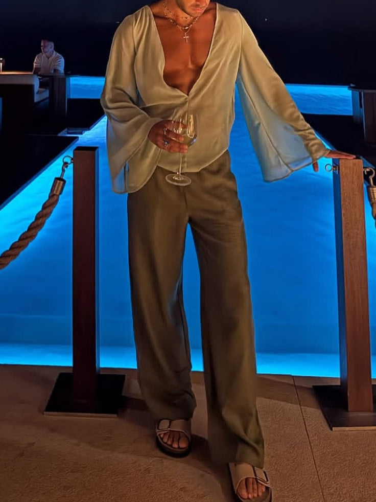 Men's Casual High Waist Wide Leg Pants