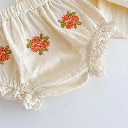 Girl Baby Flower Embroidered Short-sleeved Top