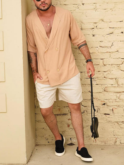 Solid Color Double-breasted Lapel Shirt