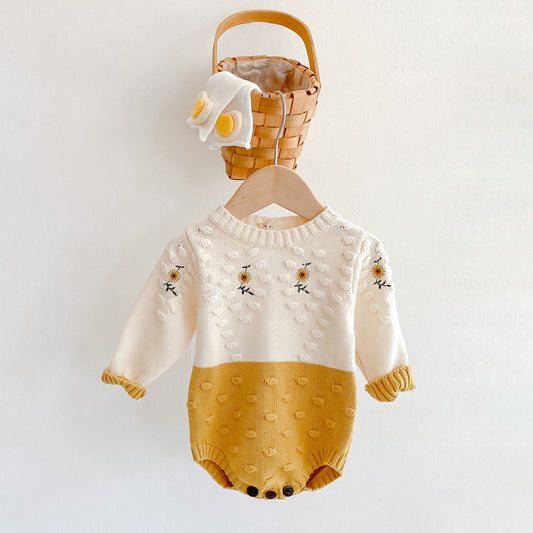 Sunflower Embroidered Knitting Sweater One-piece Suit