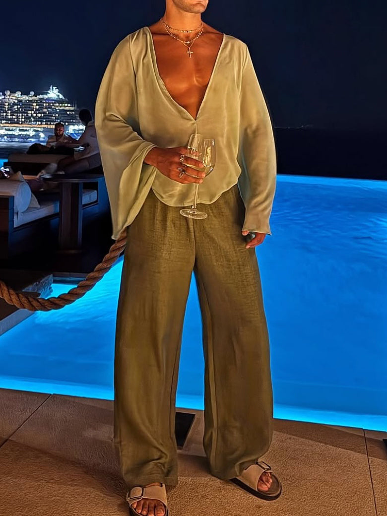 Men's Casual High Waist Wide Leg Pants