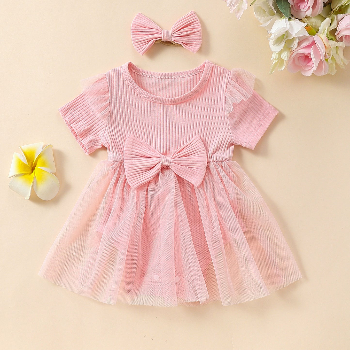 Girls' Multi-color Mesh Flounced Sleeve Short Sleeved Kazakhstan Skirt