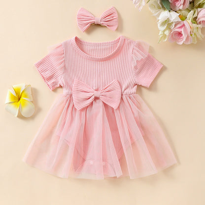 Girls' Multi-color Mesh Flounced Sleeve Short Sleeved Kazakhstan Skirt